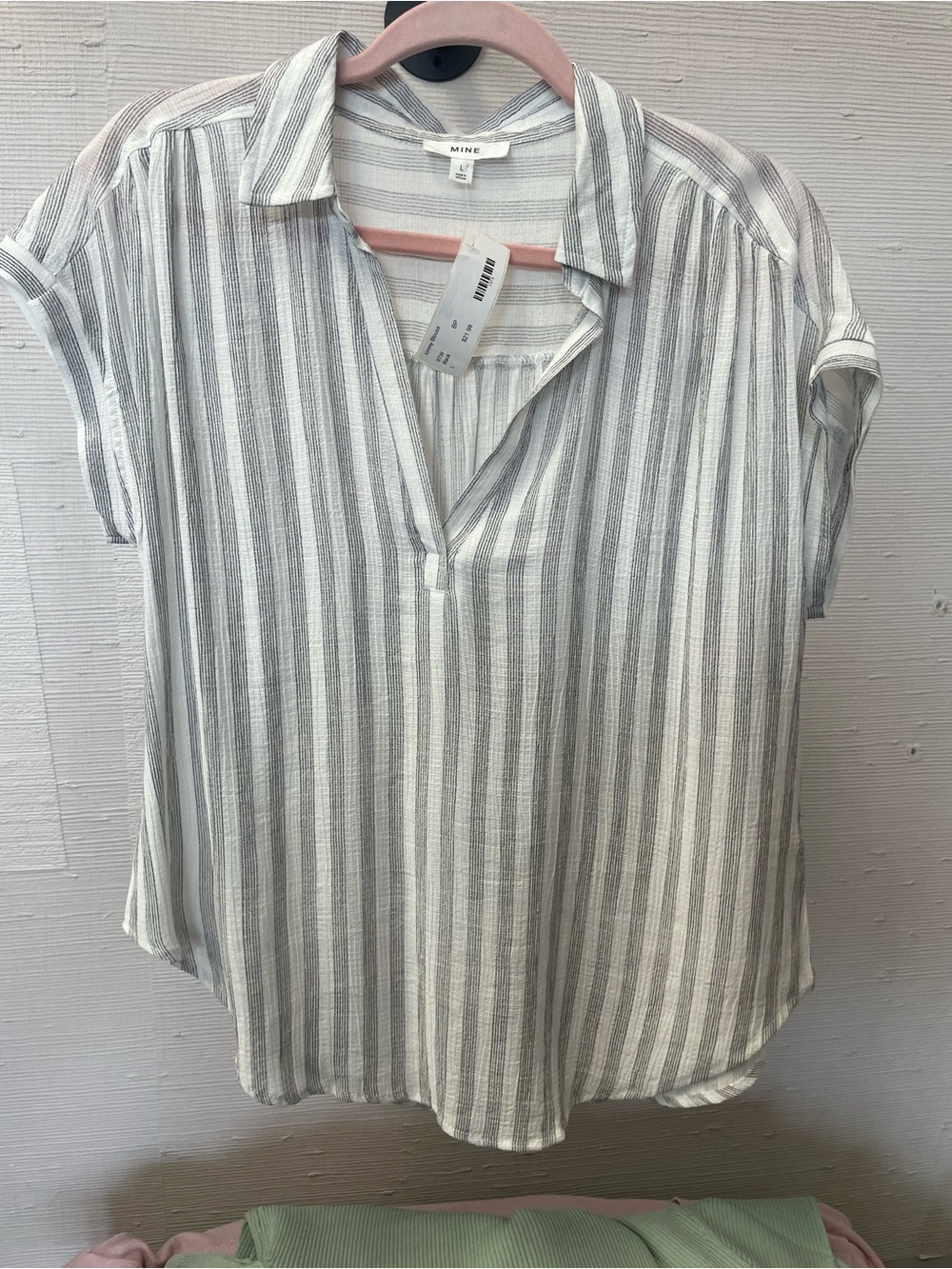MINE Grey & White Vertical Stripe Short Sleeve Button-Down Shirt